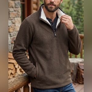 Orvis Men's Zip-Up Sherpa Collar Sweater in Chocolate Brown
